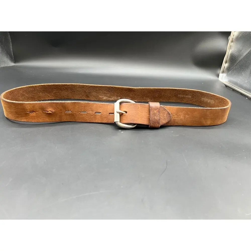 Cabela’s Genuine Leather Belt Brown 38 M 13/16 Silver Tone Buckle USA Made
